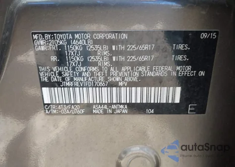 2015 Toyota Rav4 Xle z USA, uszkodzony, nr VIN JTMRFREV1FD170867